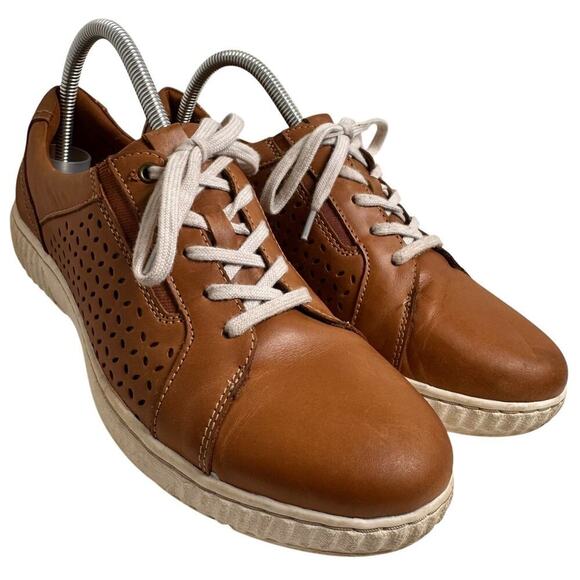 Clarks Collection Caroline Ella Leather Casual Sneakers Sz 10 M Cognac Comfort - Picture 16 of 16